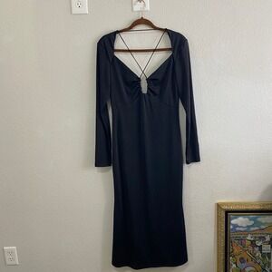NWT Jason Wu Black Long Sleeve Cutout Maxi Dress Goth Cocktail Size L